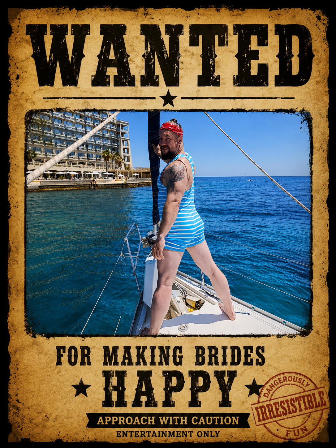 Bride Surprise Show in Malta Bride enjoying a police-style hen party surprise show in Malta while bridesmaids film the reveal